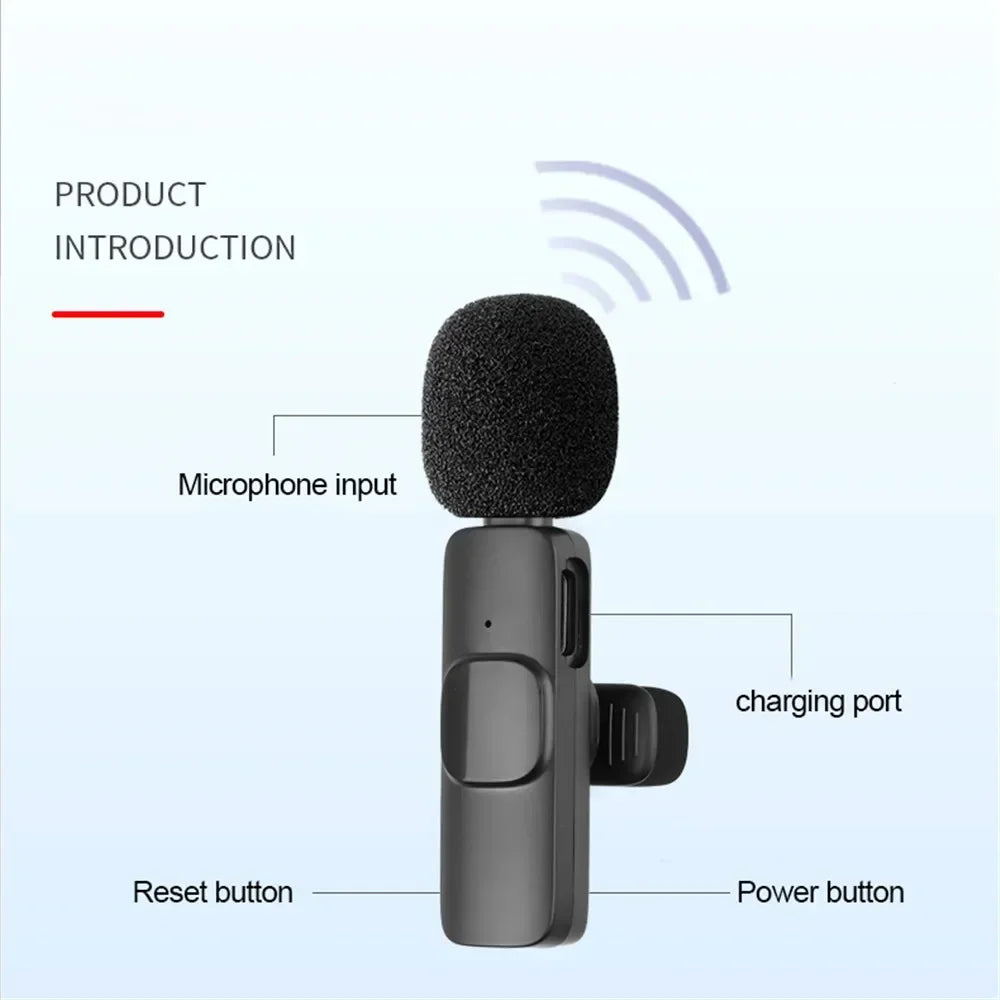 Wireless Lavalier Microphone – Bluetooth 5.0 Clip-On Mic for Android & iPhone | Real-Time Audio, Noise Reduction, Rechargeable