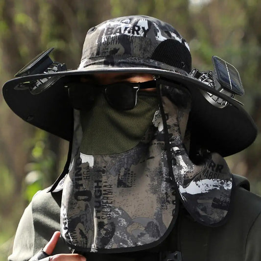 Solar-Powered Cooling Hat – Wide Brim & Neck Guard