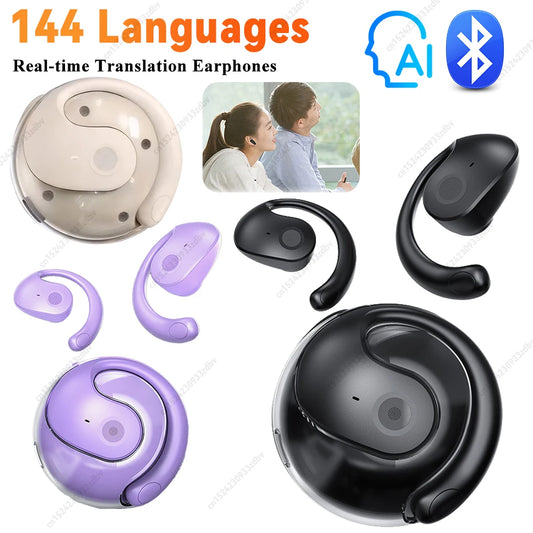 AI Translation Earbuds – Real-Time Translator in 144 Languages | Bluetooth 5.3 | Smart Voice & Text