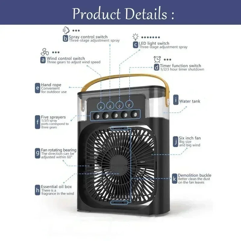 3-in-1 Desktop Cooler – Fan, Humidifier, LED