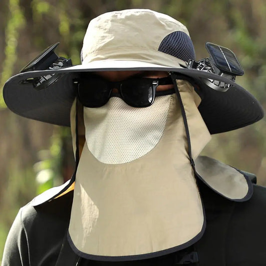 Solar-Powered Cooling Hat – Wide Brim & Neck Guard