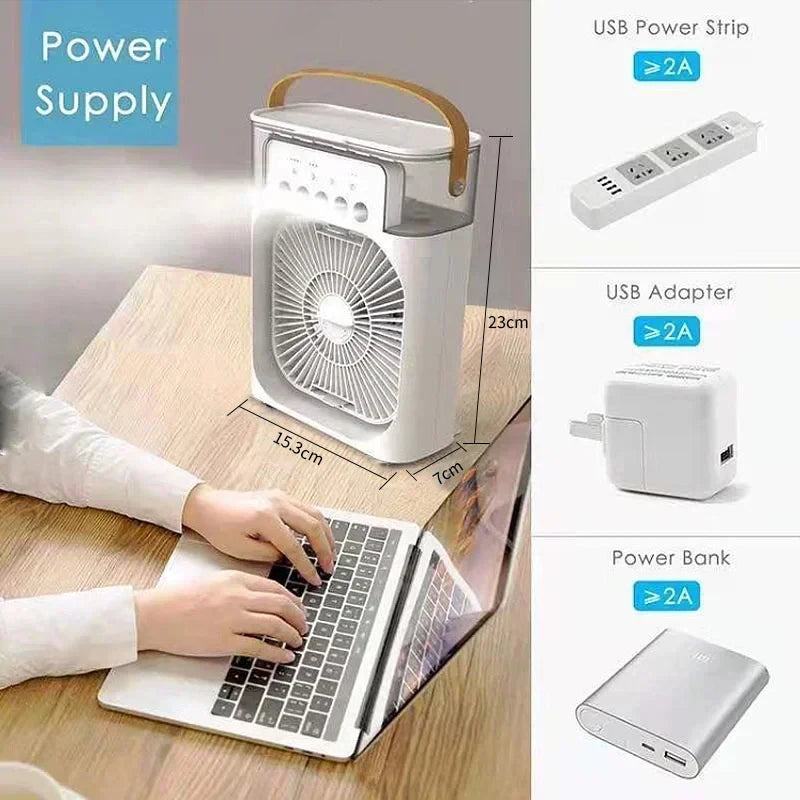 3-in-1 Desktop Cooler – Fan, Humidifier, LED